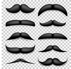 Mustache isolated on white. Black vector vintage moustache. Facial hair.Barber shop. Retro collection. Hipster beard.