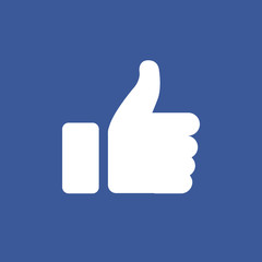 Symbol of finger up, thumb up in flat style isolated on blue background.Vector illustration of hand.