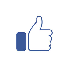 Symbol of finger up, thumb up in flat style isolated on blue background.Vector illustration of hand.