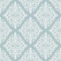 Damask vector classic light blue and white pattern. Seamless abstract background with repeating elements. Orient background