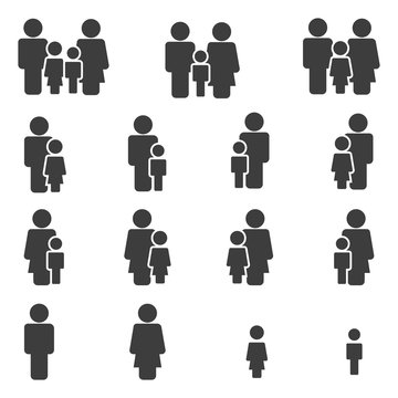 Family Icons Set. Vector . Flat Sign for using in the App, UI, Art, Logo, Web.