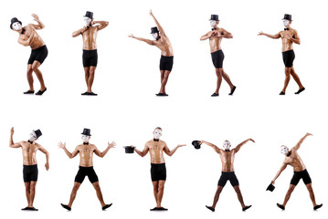 Naked muscular mime isolated on white