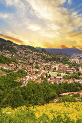 Beautiful view of the city of Sarajevo, Bosnia and Herzegovina, on the Sunset
