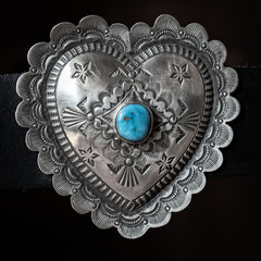 Silver & Turquoise NM Heart Design Buckle