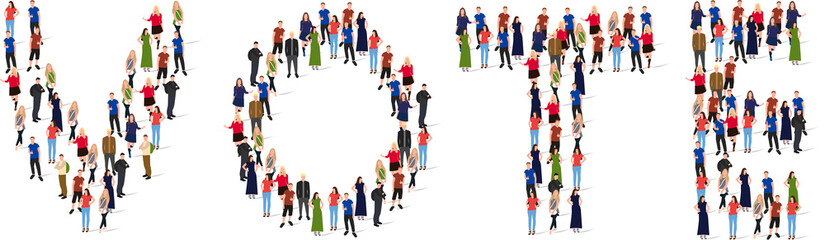 Obraz premium Vote people crowd. Huge crowd of different people making choice: conceptual illustration. Vector illustration.
