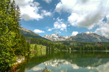 Fototapeta na wymiar Strsbke Pleso lake, in Tatra mountains, in Slovakia, in summer