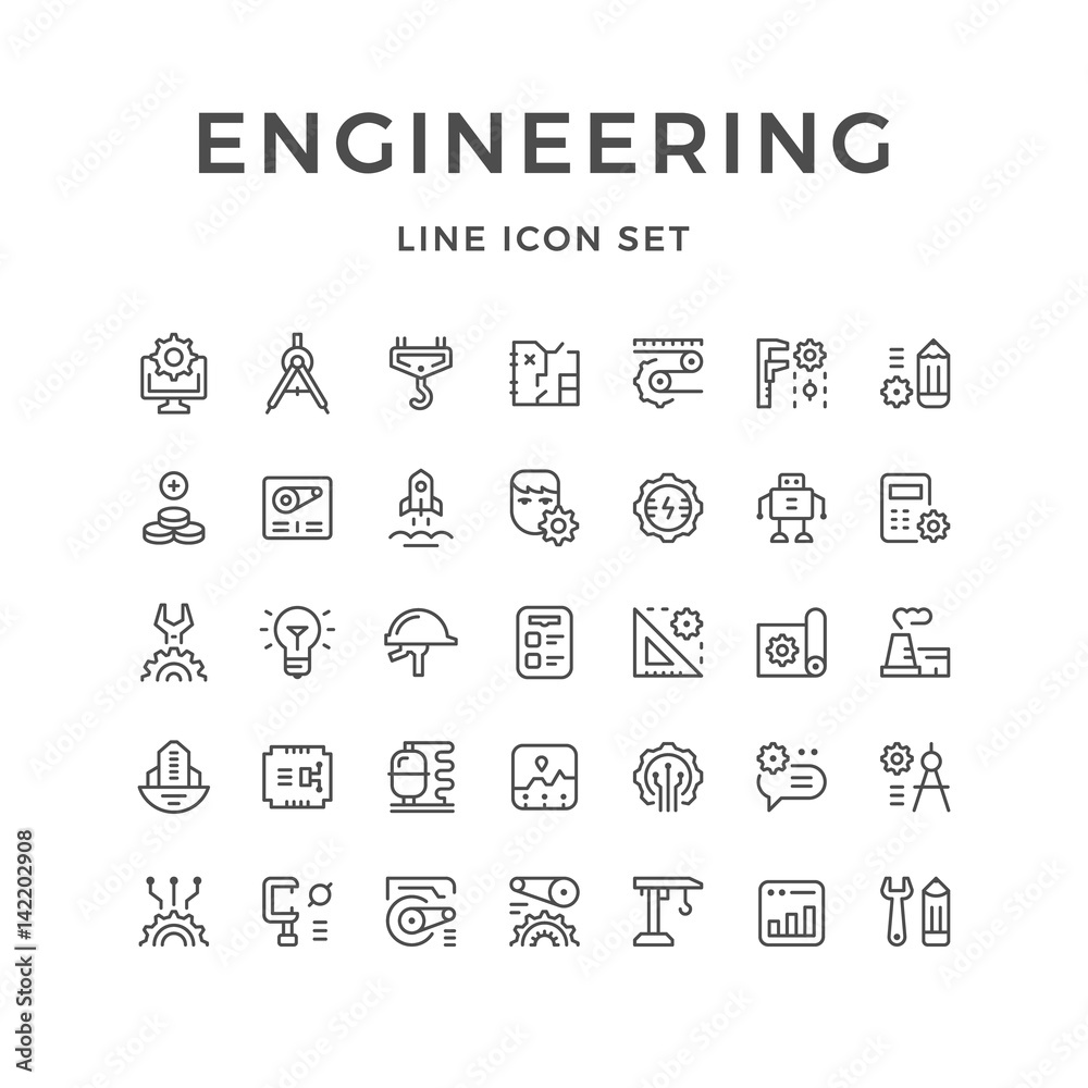 Poster set line icons of engineering