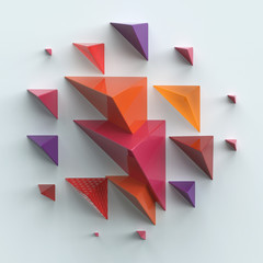 abstract 3d composition of pyramids on plane