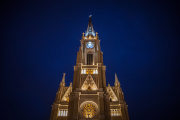 The Name of Mary Church, also known as Novi Sad catholic cathedral during the evening. This...
