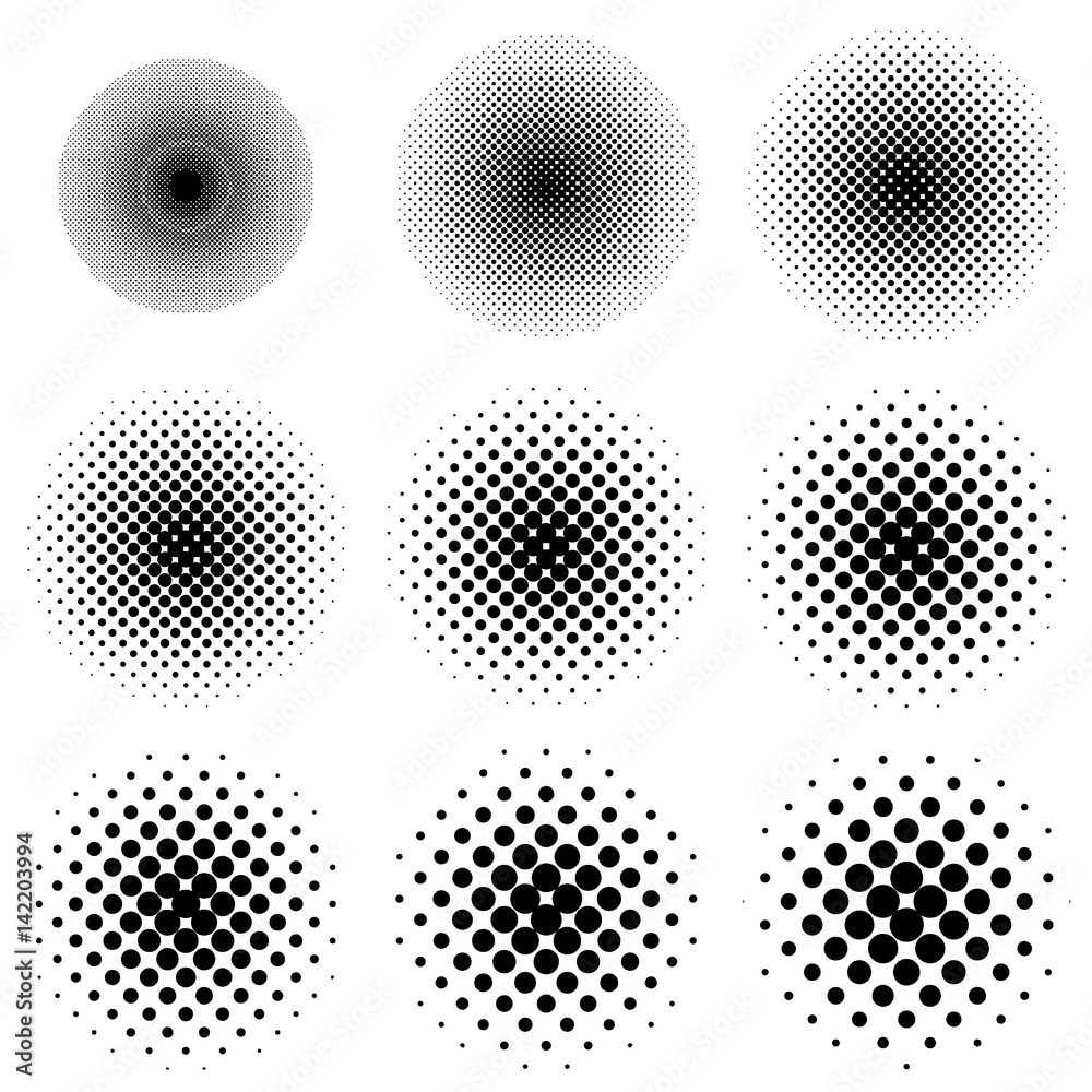 Poster Halftone circles set, dot pattern Halftone circles set vector