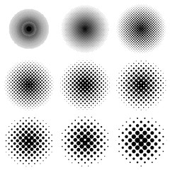 Halftone circles set, dot pattern Halftone circles set vector