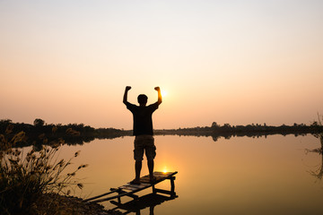 silhouette man on sunset