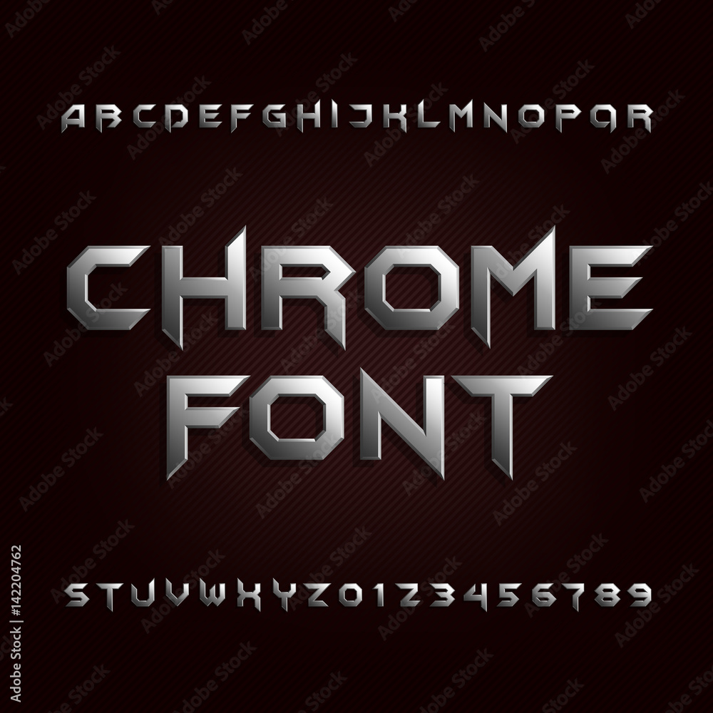 Fototapete chrome alphabet font. metallic effect letters and numbers. stock vector typeface for your design.
