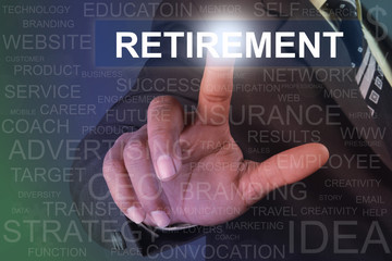 Businessman touching retirement button on virtual screen