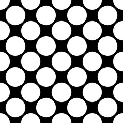 Seamless polka dot pattern. White dots on black background. Vector illustration.