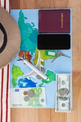 Holiday and tourism conceptual image with travel accessories