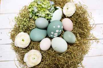 Fototapeta na wymiar Easter nest in vintage style