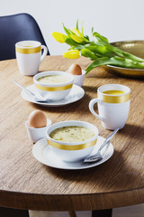 Elegant easter breakfast, zurek and eggs
