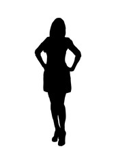 Silhouette of a woman is standing in a dress vector black