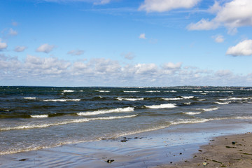 Sea, waves, lambs on the waves, clouds, summer, blue