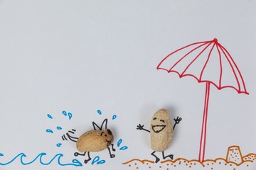 Figurine of a dog running to a figurine of a man 