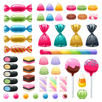 Set of different sweets. Assorted candies.