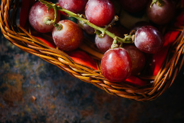 Top view of basket filled by grapes