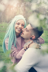 Fototapeta premium Couple in cherry blossom.