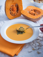 Pumpkin soup with pumpkin seeds