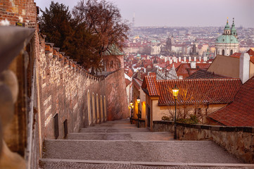 Old Castle Steps (Stairs) that lead out of Lesser Quarter Street up to the eastern gate of Prague...