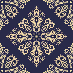 Classic seamless vector navy blue and golden pattern. Traditional orient ornament. Classic vintage background