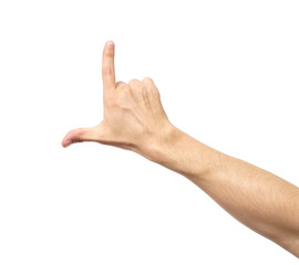 Closeup of male hand pointing isolated