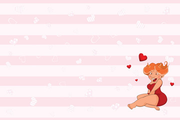 Valentine's card for 14 February with a Cute Sexy Girl. llustration
