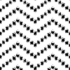 Black and white hand painted dot chevron ornament grunge seamless pattern, vector
