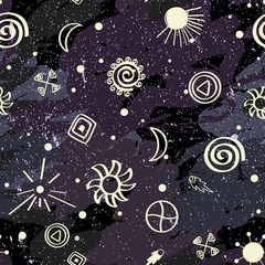 Seamless vector pattern with modern and anchient sky symbols. Space imitation
