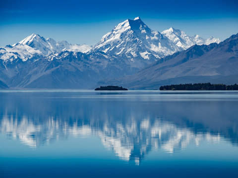 Mt. Hood reflection in calm lake, New Zealand
