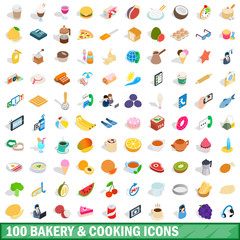 100 bakery cooking icons set, isometric 3d style