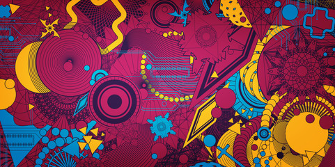 Abstract illustration. Difficult interesting background. Nice wallpaper, banner, cover. Geometrical illustration with many elements. Editable content. - obrazy, fototapety, plakaty