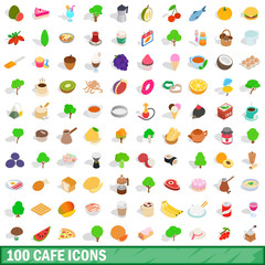 100 cafe icons set, isometric 3d style