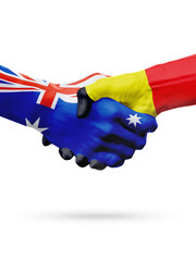 Flags Australia, Belgium countries, partnership friendship, national sports team