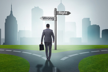 Businessman in difficult choice concept