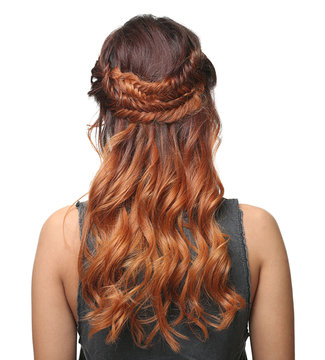 Woman with modern hairstyle isolated on white