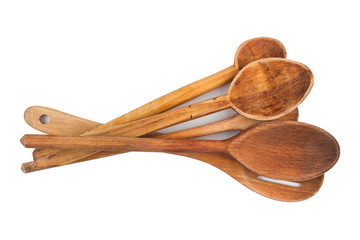 kitchen wooden spoons isolated on white