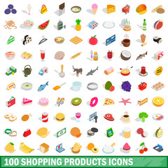 100 shopping products icons set, isometric style