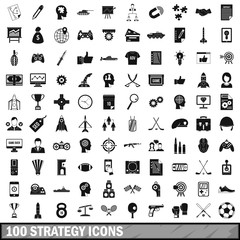 100 strategy icons set, simple style 