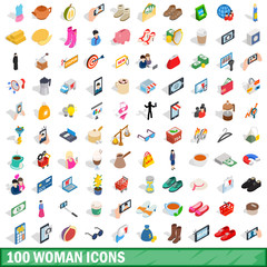 100 woman icons set, isometric 3d style