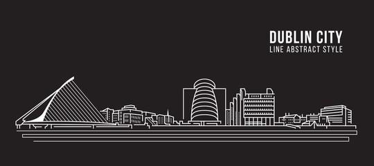 Naklejka premium Cityscape Building Line art Vector Illustration design - Dublin city