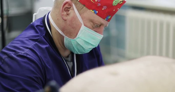 4K Portret Adult doctor wearing a mask in the operating room.