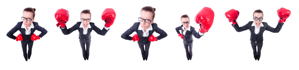 Collage of funny businesswoman on white