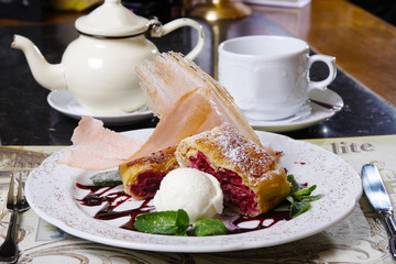 Ice cream and cherry dessert